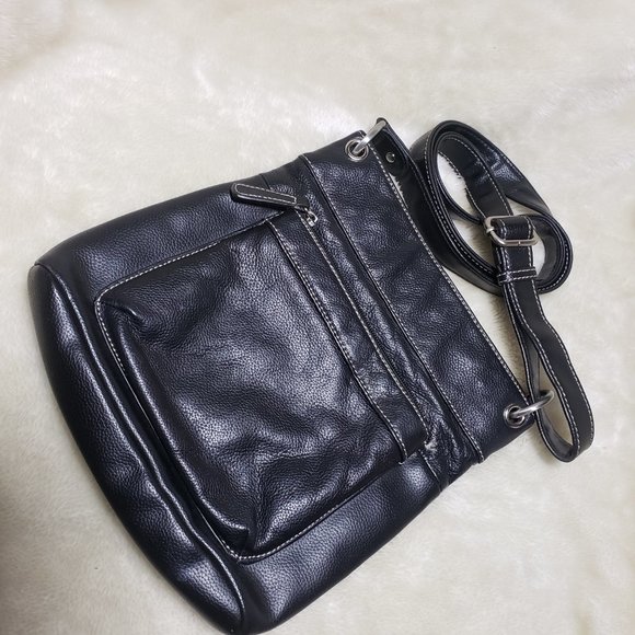 Black Leather Contrasting Stitching Crossbody Purse - Picture 4 of 9